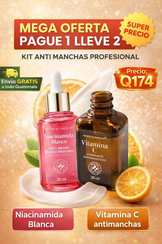 KIT 2X1 ANTI MANCHAS MEIKE GLAMOUR + SERUM VITAMINA C + NIACINAMIDA BLANCO + ENVÍO GRATIS Y PAGAS AL RECIBIR!🎁
